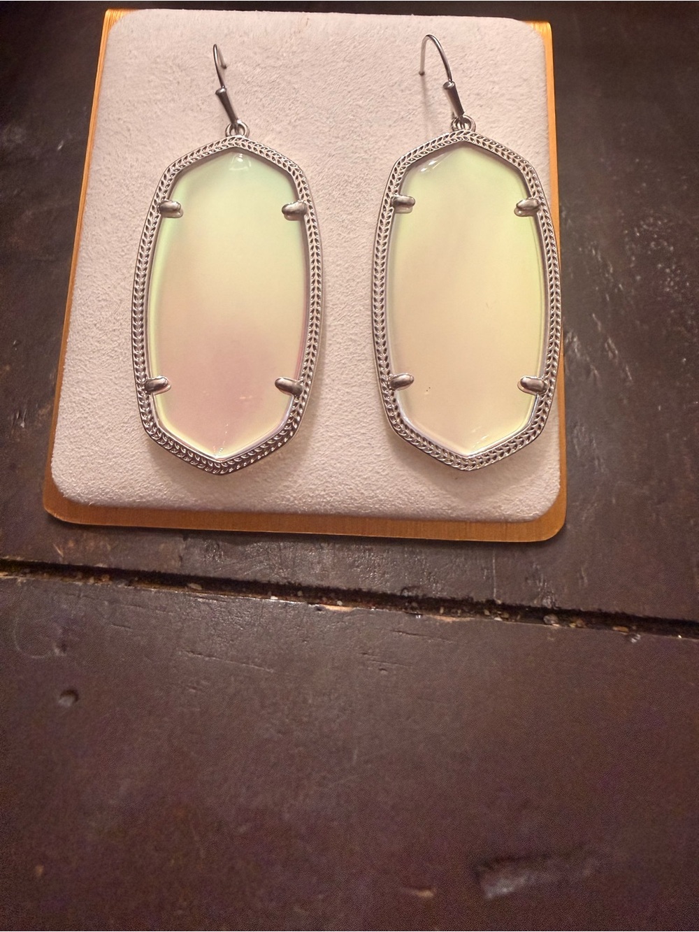 Kendra Scott Danielle Silver Dichroic Glass Drop Earrings Iridescent 2.24